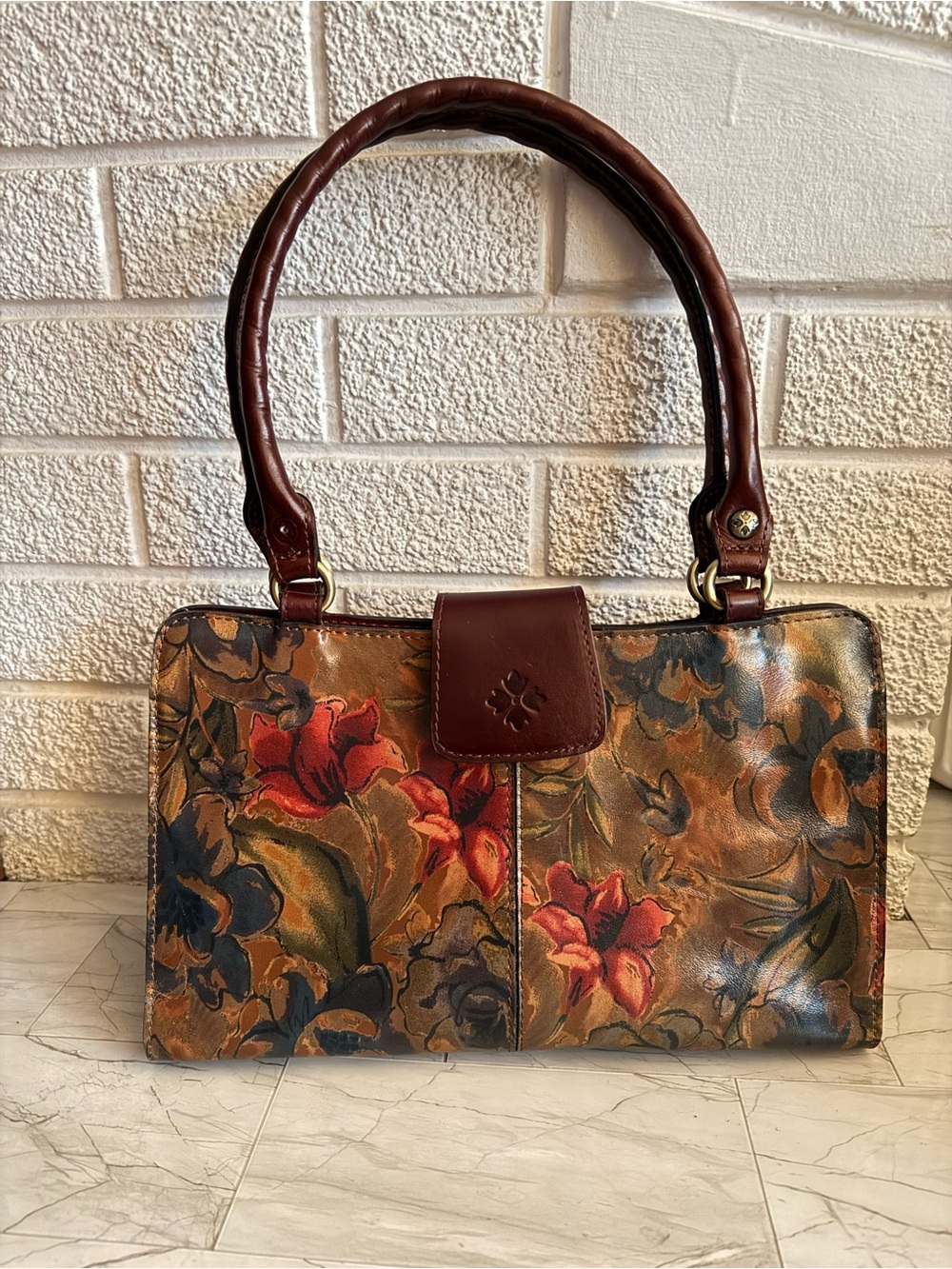 Patricia Nash Floral Printed Brown Leather Tote Bag